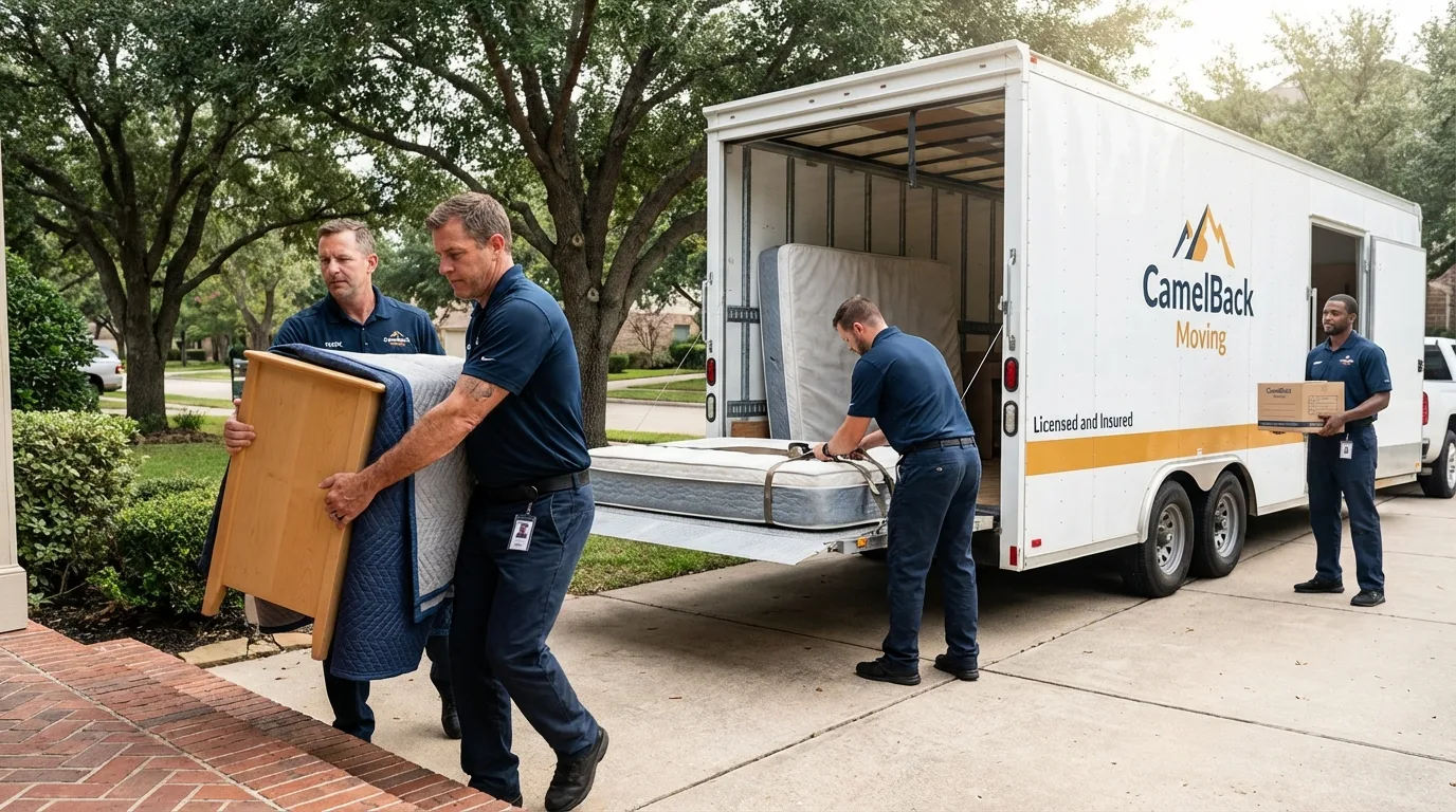 Crew loading residential truck for cross-state move from South Holland, IL