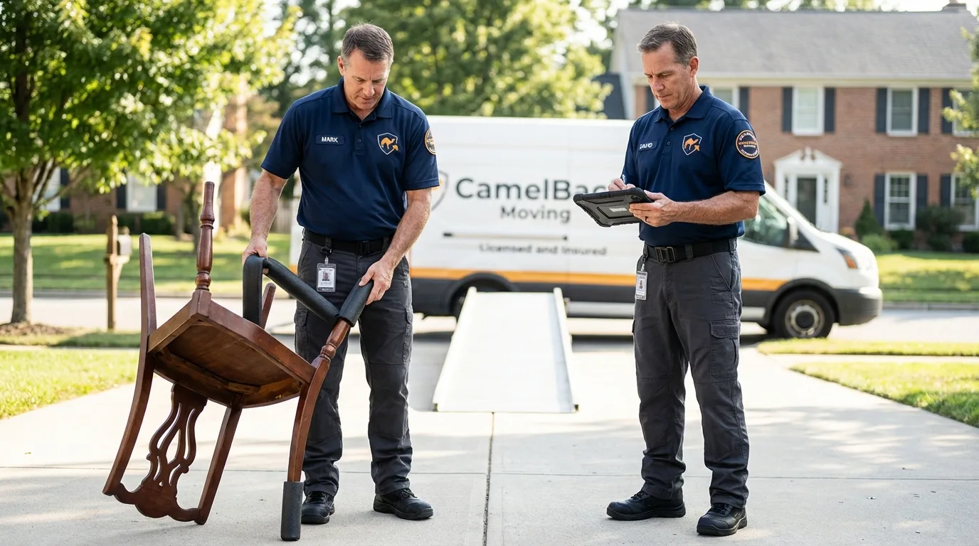 Movers inspecting furniture for damage prevention before loading in South Holland, IL