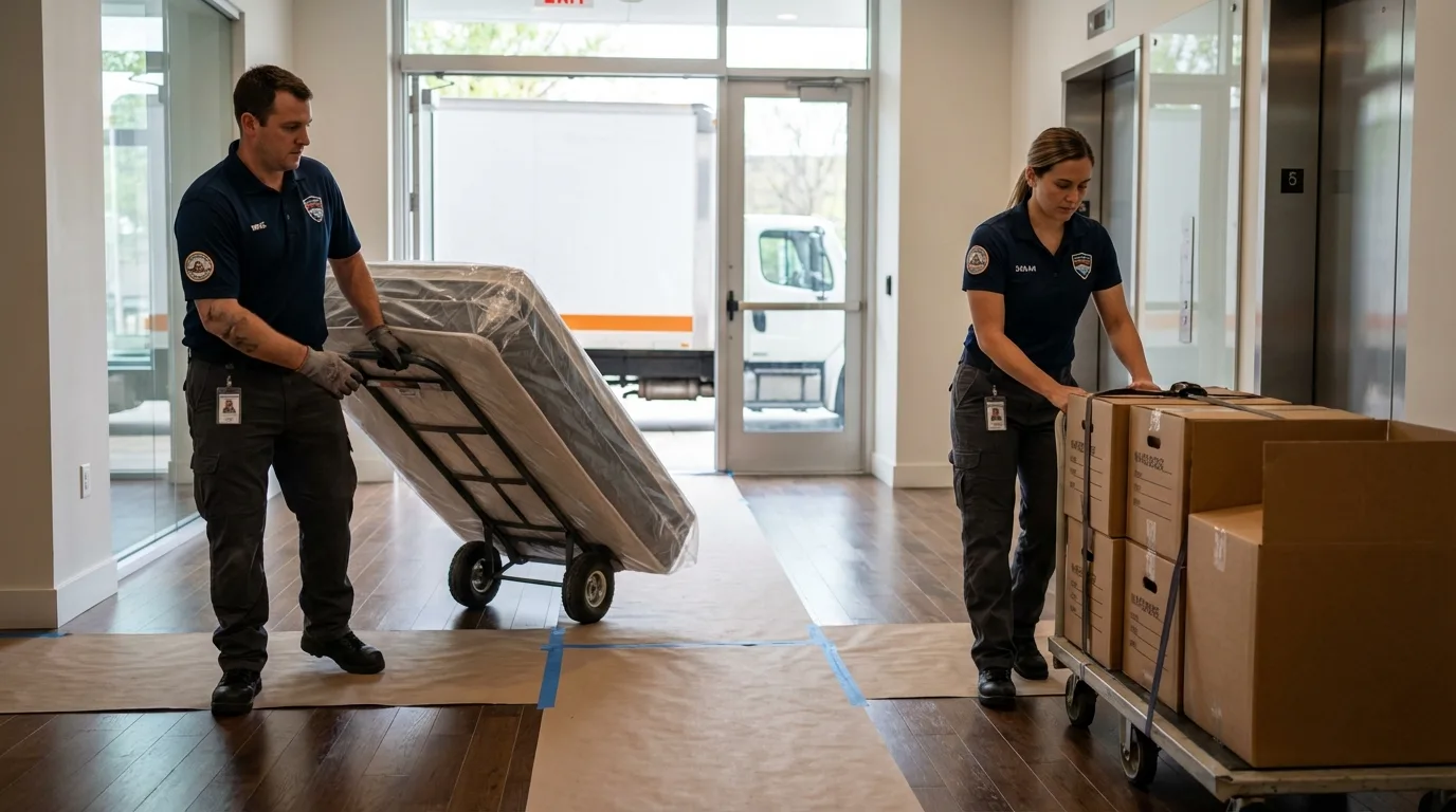 Professional apartment movers loading elevator in South Holland, IL