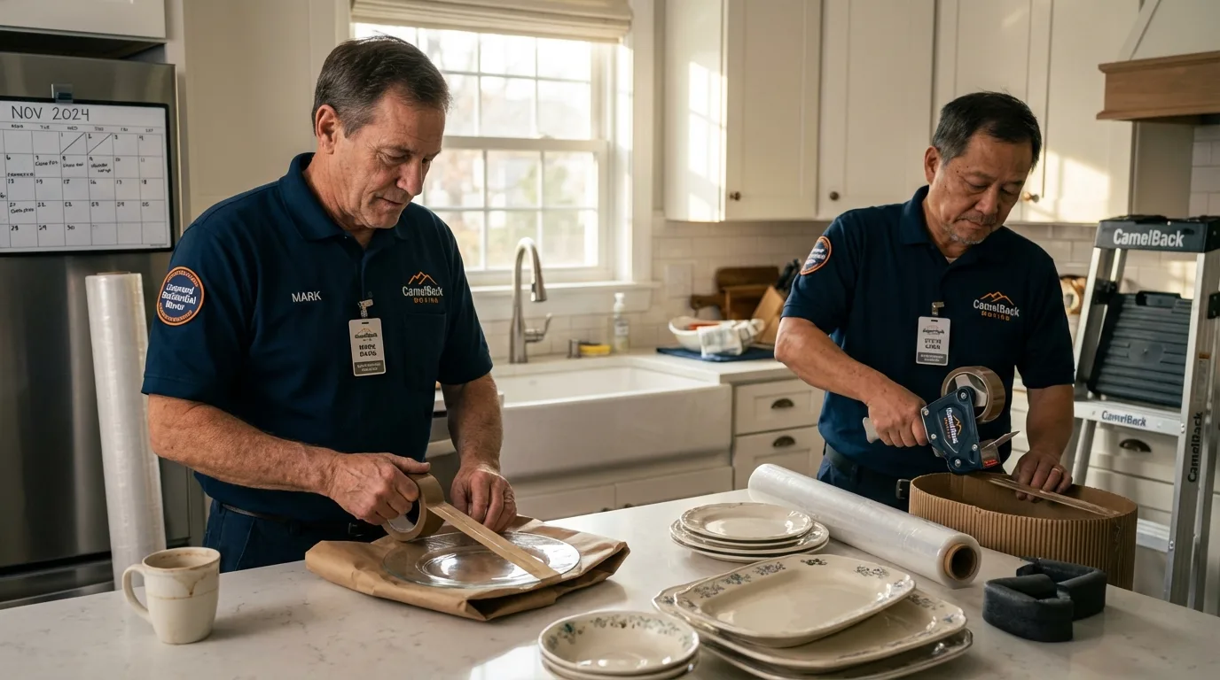 Professional crew packing kitchen dishware in South Holland, IL